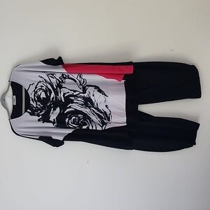 Alembika Floral Black White Lantern Pants &  Trapeze Top set L